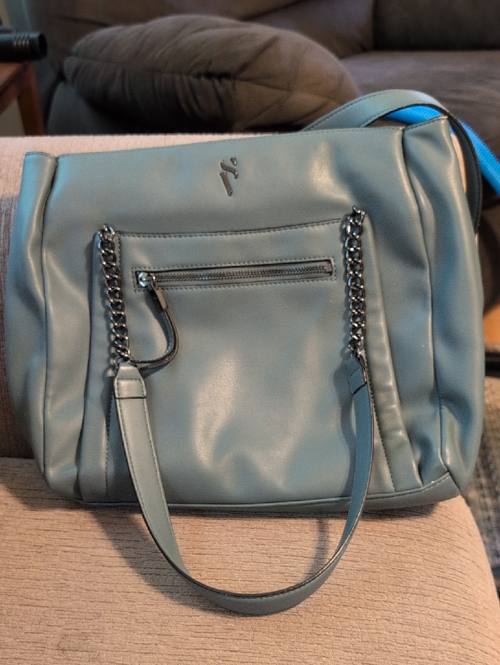 Women's Slate Blue Pursewith Chain Accents